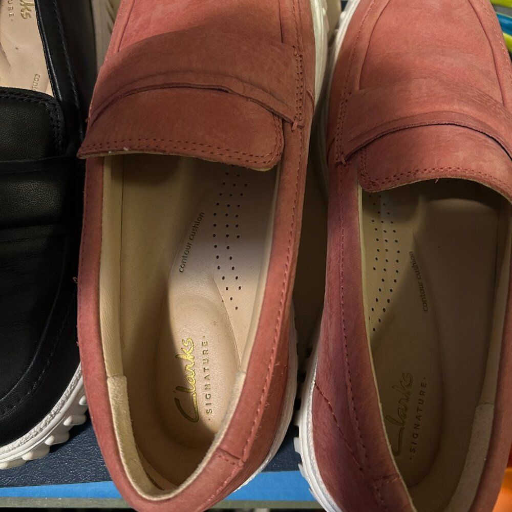 Clarks Mayhill Cove Loafer Platform Loafers Dusty Rose OR Black Leather Size 9.5 - Picture 6 of 12